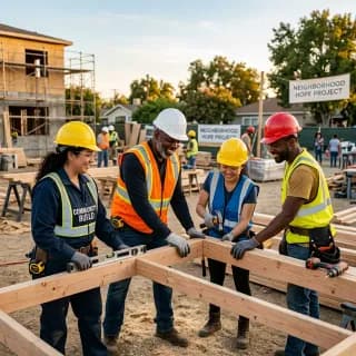Trabalhadores em projeto social de construção